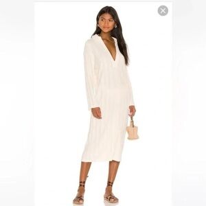 Free People FP Beach Ivory Textured V-Neck Midi Dress Long Sleeve Cream S